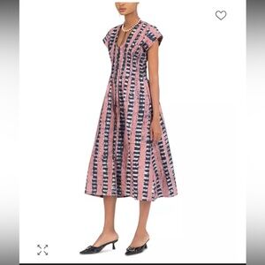 Busayo Damini Midi Dress Elegant Pink and Black Striped a-line Dress resort